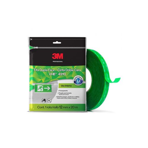 Fita 3M Dupla Face 12mm x 20 Metros Tansformador Transferível Verde 4910
