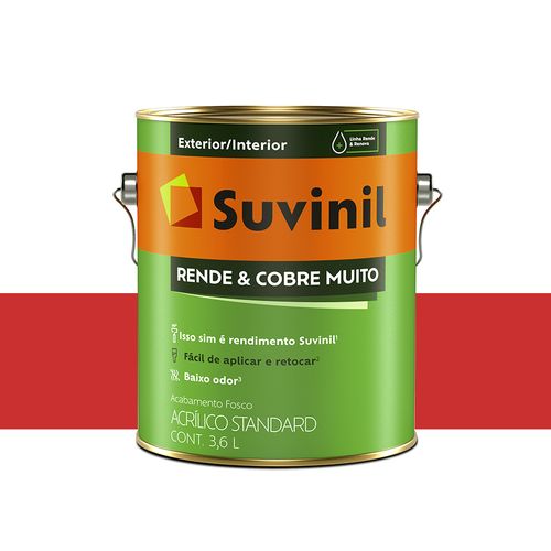 Tinta Suvinil Rende e Cobre Muito Acrílico Fosco Vermelho Cardial  3,6 Litros Exterior/Interior 5032130