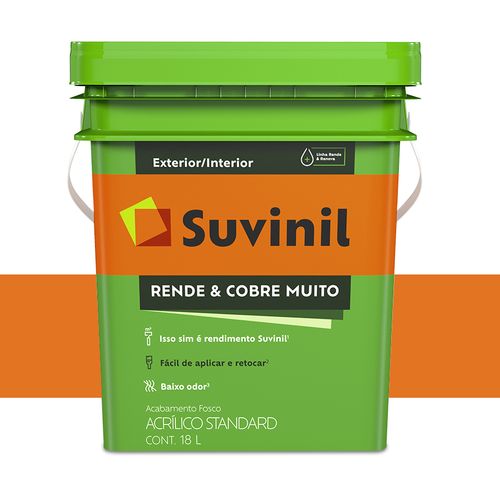 Tinta Suvinil Rende e Cobre Muito Acrílico Fosco Tangerina 18 Litros Exterior/Interior 50483856