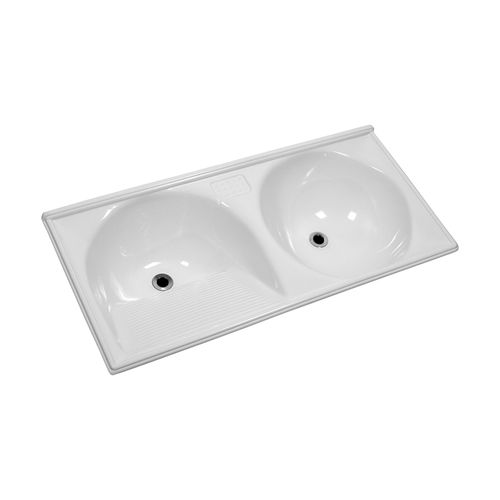 Tanque Duplo Mármore Sintético 112x53cm Branco Gelo Decoralita — Ref. TP-112