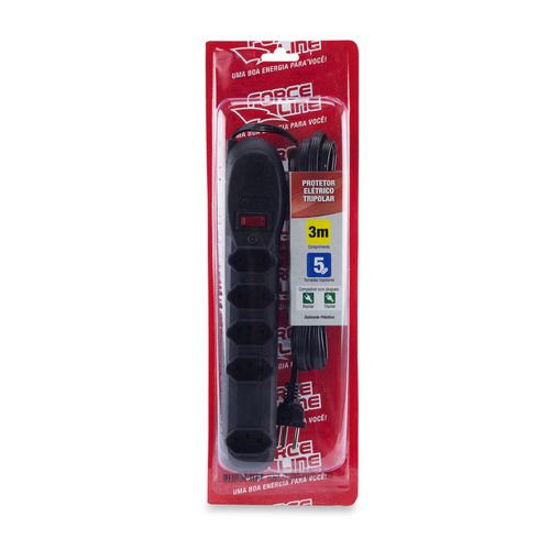 Filtro Forceline 7202 4 Tomadas Bivolt 3 Metros Preto