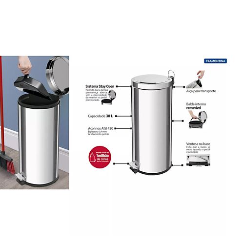 Lixeira Tramontina 94538/112 Aco Inox 12 Litros com Pedal