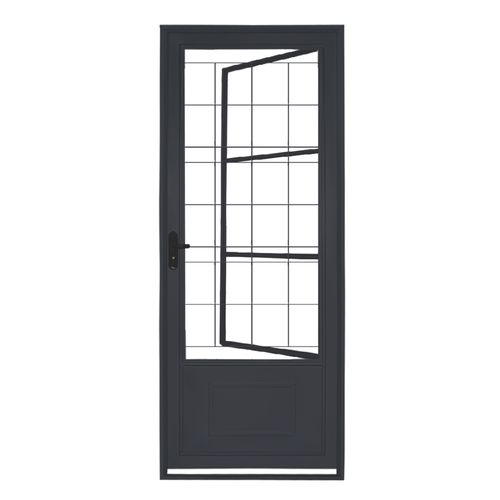 Porta MGM 217x85x12Cm Sul de Abrir com Postigo e Grade Quadrada - Direita - Aço