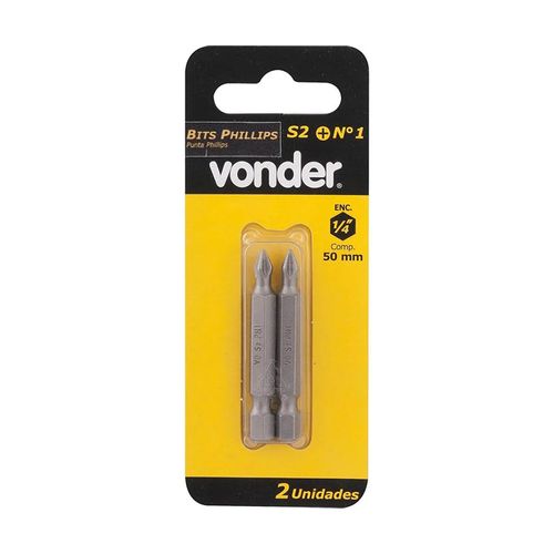 Bits Vonder Ponteiras Encaixe S2 1/4", nº 1, 3/16" x 50 mm 2 Peças 3539201050