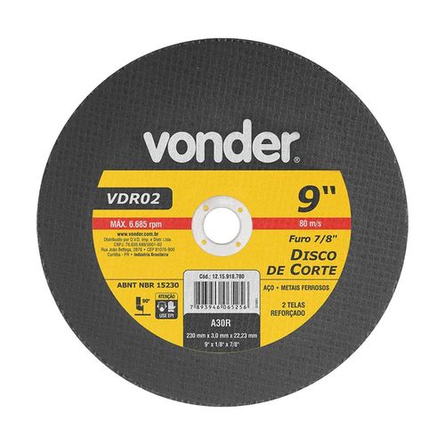 Disco Corte Vonder Vdr02 230X3,0X22,23 7/8 Aço 1215918780