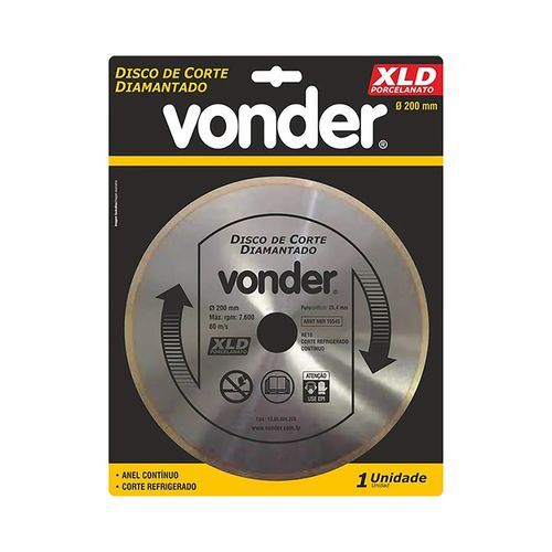 Disco Diamantado Vonder Contínuo 200mm para Porcelanato e Cerâmicas Duras — Ref. 1268800200