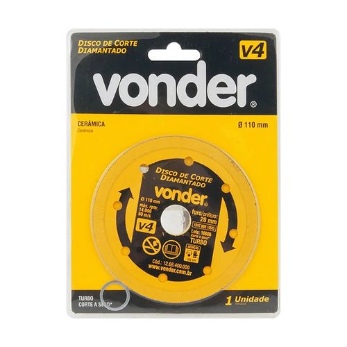 Disco Diamantado Vonder Turbo V4 110mm para Cerâmica com Bucha de Redução — Ref. 1268400000