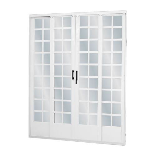 Porta MGM 215x200x12Cm Sul Branca Correr Central Quadriculada 4 Folhas ID 24323 - Aço