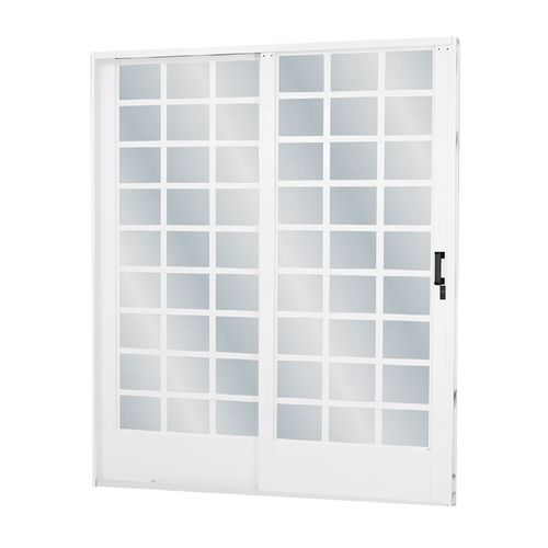 Porta MGM 215x160x12Cm Sul Branca Correr Lateral Quadriculada Com 2 Folhas Vidro Liso - Esquerda - Aço