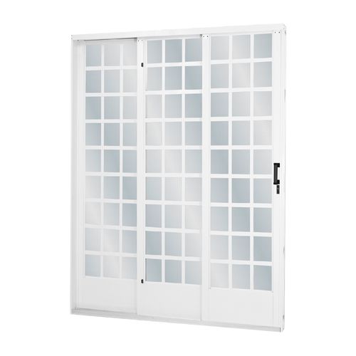 Porta MGM 215x160x14,5Cm Sul Branca Correr Quadriculada 3 Folhas ID 24299 - Esquerda - Aço