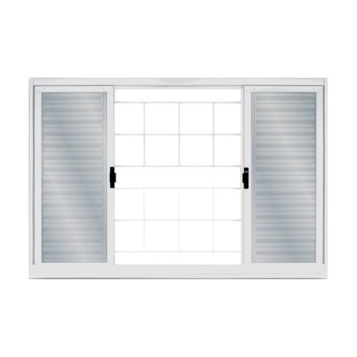 Veneziana MGM 100X150X12Cm Sul Branca com Vidro e Grade Quadriculada 6 Folhas ID 24373 - Aço