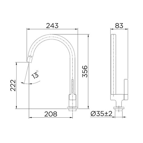 Torneira Docol Cozinha Mesa Quadrada Bica Alta Cromado 00711806