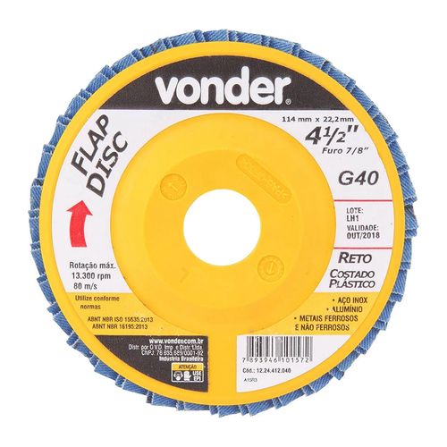 Disco Vonder Flap Reto 4.1/2 Grão 40 1224412040