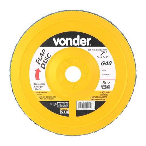 Disco Vonder Flap Reto Plástica 7" Grão 40 1225700040
