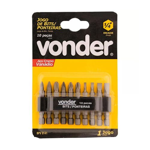Jogo de Bits/Ponteiras Vonder com 10 Peças 1/4" CRV — Ref. 3538100000