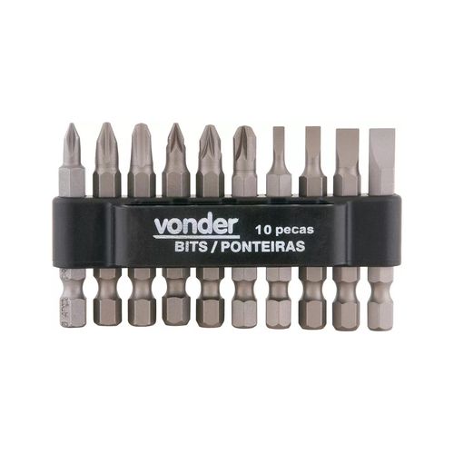 Jogo de Bits/Ponteiras Vonder com 10 Peças 1/4" CRV — Ref. 3538100000