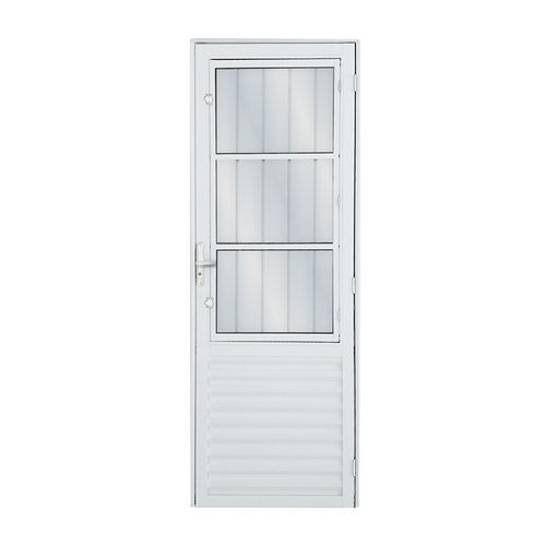 Porta MGM 210X80X4Cm Branca Solida 3 Vidros ID 39217 - Direita - Alumínio