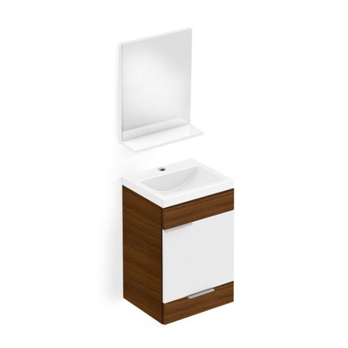 Kit Incepa Avant 41x34cm Gabinete/Gaveta/Espelho/Lavatório Weng/Branco B60004M240