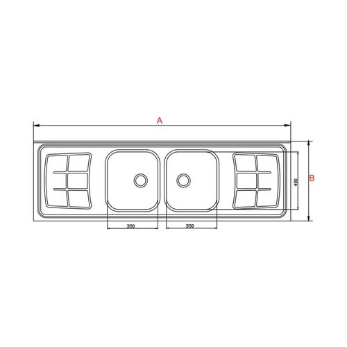 Pia GhelPlus Bali 200x560x11cm 2 Cubas Convencial 30902 sem Válvula com Furo de 3.1/2"