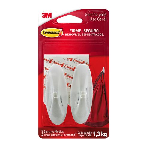 Gancho Médio 3M Com Adesivo Command Design 2 Ganchos