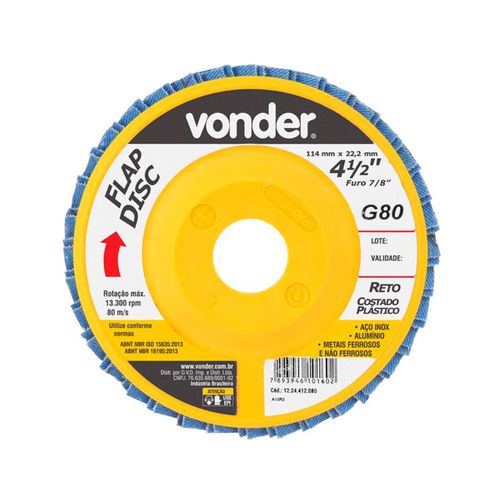 Disco Vonder Flap Reto 4.1/2 Grão 80 1224412080