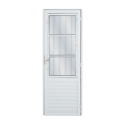 Porta MGM 210X80X4Cm Branca Solida 3 Vidros ID 39200 - Esquerda - Alumínio