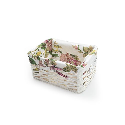 Cesto Decor 23x17cm Branco Com Tecido Floral