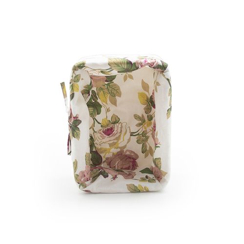 Cesto Decor 23x17cm Branco Com Tecido Floral