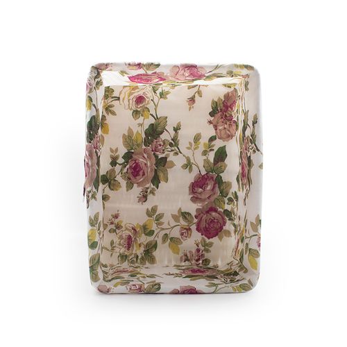 Cesto Decor 40x28cm Branco Com Tecido Floral