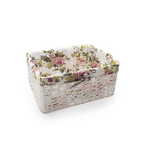 Cesto Decor 44x33cm Branco Com Tecido Floral