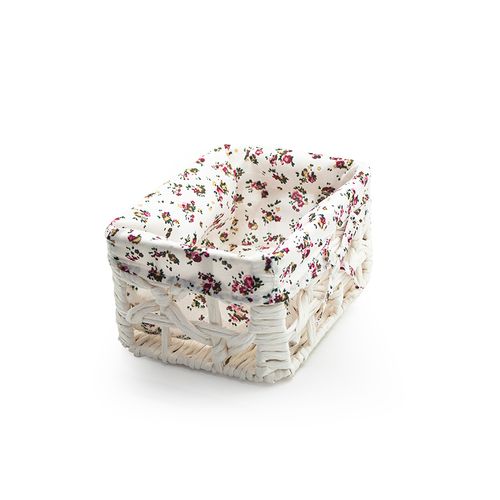 Cesto Decor 23X17 Br C/Tecido Branco Floral 13C-045/19 P