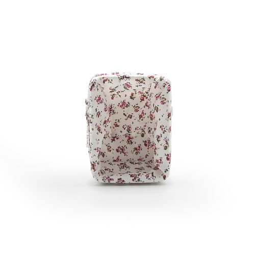 Cesto Decor 23X17 Br C/Tecido Branco Floral 13C-045/19 P