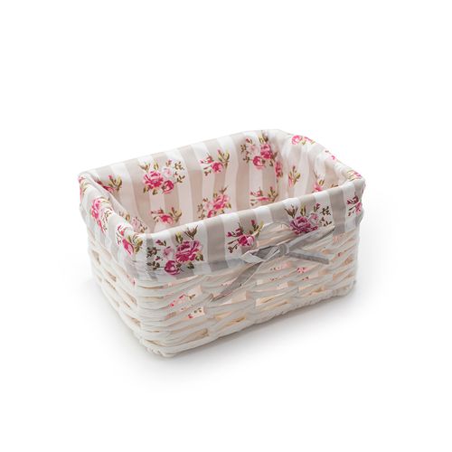 Cesto Decor 23x17 Branco C/Tecido Listrado Floral 13C-045/17 P
