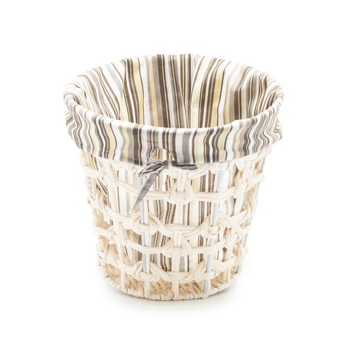 Cesto para Lavanderia Decor 28x26cm Branco com Tecido Listrado Marrom