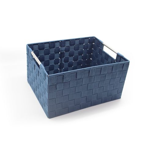 Cesto Baixo Fita Decor 27x18cm Azul Escuro