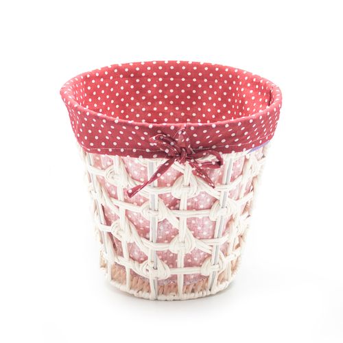 Cesto Decor 28x26cm Branco com Tecido Poá Vermelho