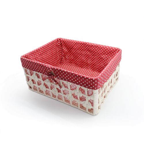 Cesto Decor 44x33cm Branco com Tecido Poá Vermelho