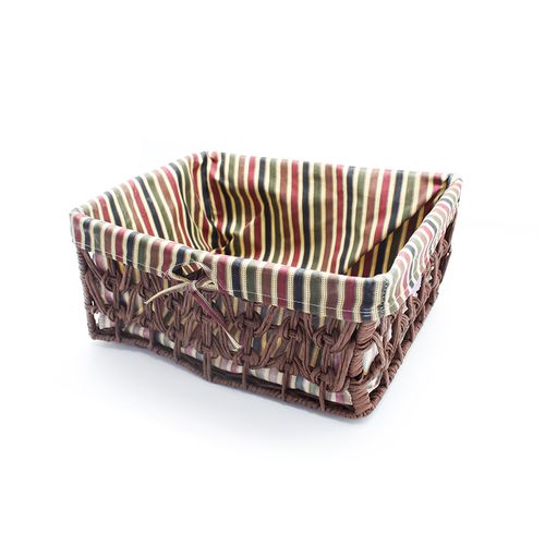 Cesto Decor 44x33cm Marrom com Tecido Listrado