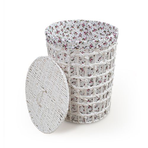 Cesto para Lavatório Decor 44x52cm Branco Tecido Branco Floral