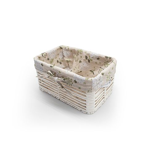 Cesto Decor 28x18cm Branco Com Tecido Marrom Floral