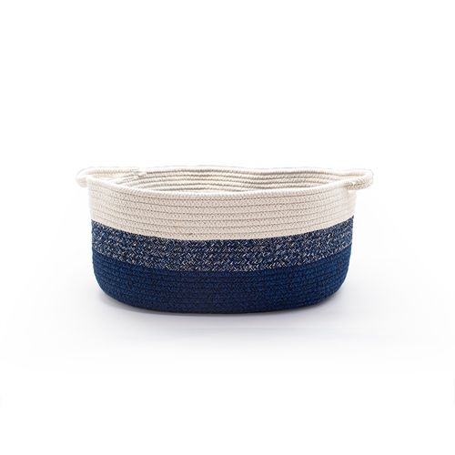Cesto Decor Redondo Azul/Branco Corda Algodão 45x27cm