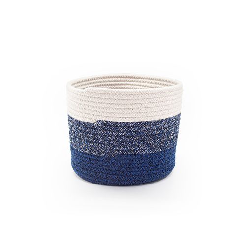 Cesto Decor Redondo Azul/Branco Corda Algodão 23,5x22cm