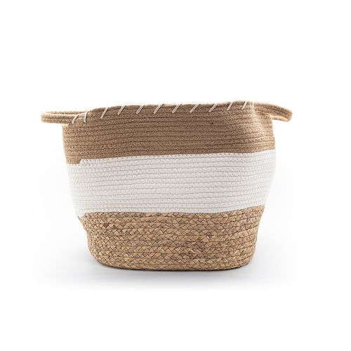 Cesto Decor Redondo Bege Algodão e Vegetal 32x25cm