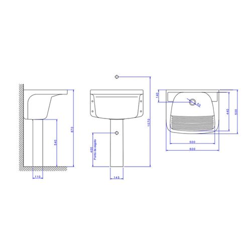 Tanque Deca sem Coluna 40 Litros 60x50cm Branco TQ.03.17