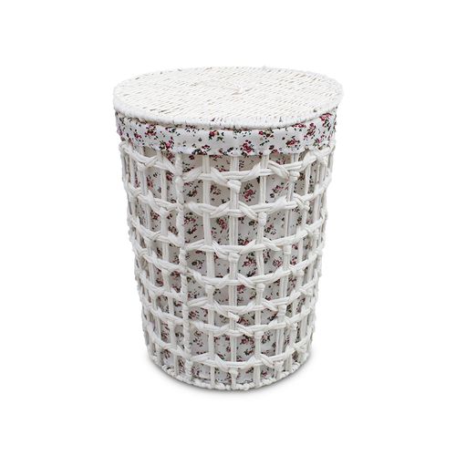 Cesto para Lavatório Decor 44x52cm Branco Tecido Branco Floral