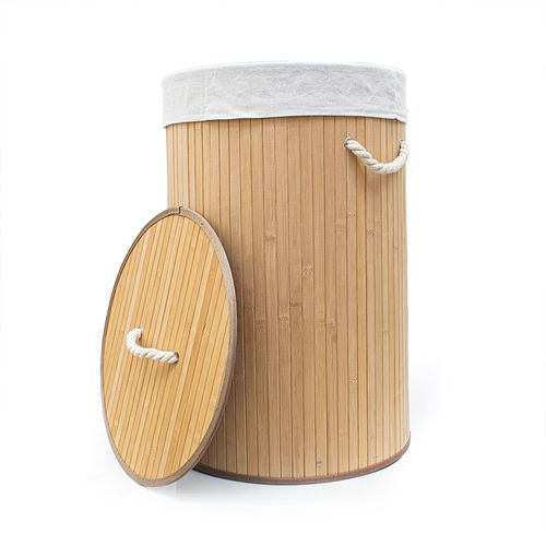 Cesto para Lavatório Decor 40x60cm Bambu Natural Redondo com Tampa