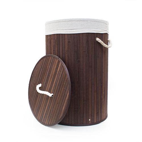Cesto para Lavatório Decor 40x60cm Bambu Marrom Redondo com Tampa