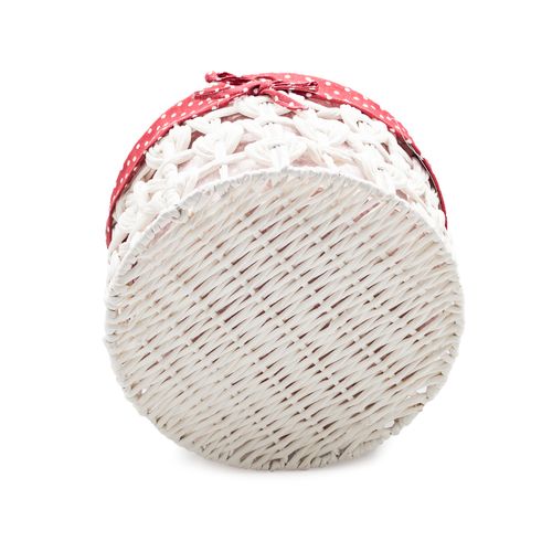 Cesto Decor 28x18cm Branco com Tecido Poá Vermelho