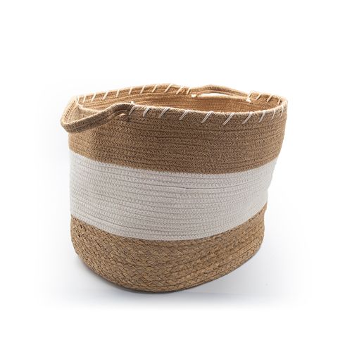 Cesto Decor Redondo Marron/Bege Algodão e Vegetal 39x33cm