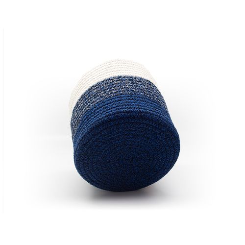 Cesto Decor Redondo Azul/Branco Corda Algodão 23,5x22cm